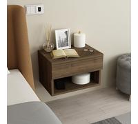 Hanah Home Support de Nuit élégant en Noyer, 44,6 x 29 x 31,6 cm, chipboard, Montage Mural, Parfait pour Les Chambres Modernes et Les espaces de Vie, Design élégant