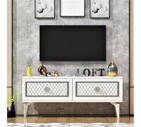 Hanah Home Support TV, mélamine, Blanc/Argent, Taille Unique