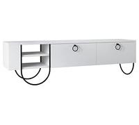 Hanah Home Support TV Moderne Blanc avec Pieds en métal, 150 cm | Panneau de Particules 100% mélaminé, épaisseur 18 mm | Crochets à Fermeture Douce, Montage Mural, Design élégant