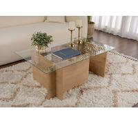 Hanah Home Table à café élégante, chêne Miel, 105 x 65 x 40 cm | Dessus en 100% Verre trempé, 100% Panneau de Particules de mélamine, épaisseur 18 mm | Design Moderne et élégant