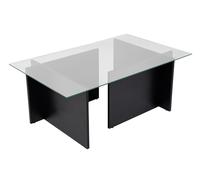 Hanah Home Table à café élégante, Finition Bois Noir, 105 x 65 x 40 cm | Dessus en 100% Verre trempé, Cadre recouvert de mélamine épais de 18 mm | Design Moderne pour Salon