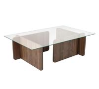 Hanah Home Table à café élégante, Finition Noyer, 105 x 30 x 65 cm | Dessus en 100% Verre trempé, 100% mélamine, épaisseur 18 mm, Design Moderne pour Salon