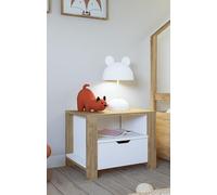 Hanah Home Table de Nuit élégante, Noyer Clair et Blanc, 60 x 42 x 45 cm, 100% mélamine, épaisseur 18 mm, Parfait pour Les Chambres Modernes et Les espaces de Vie