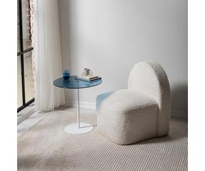 Hanah Home Table latérale élégante, 50 x 50 x 50 cm, 100% Verre trempé et Cadre en métal, Design élégant Blanc et Bleu pour Les espaces de Vie Modernes