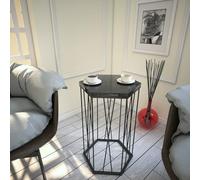 Hanah Home Table latérale Industrielle avec Pieds en métal, Finition marbre et Noir, 40 x 62 x 35 cm, 100% mélamine, épaisseur 18 mm, Parfaite pour Les hôtels et Les espaces Modernes