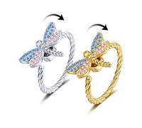 Hanaoops 2 Pcs Bague Anti Stress Femme Argent Or, Fidget Bagues Anxiété Rotative Bague Ouverts Reglables Spinner Anneaux Anti Stress Ensemble pour Relaxation Bagues Fille Élégante et Ludique