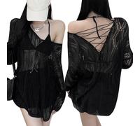 Hanaoops Cache Maillot de Bain Femme Beach Poncho Crochet Robe de Plage Cutout Tricotée Paréo Dos Ouvert Sexy V-Cou Bikini Cover Up Été Couvrir Top de Vacances Bohème Beachwear