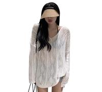 Hanaoops Cache Maillot de Bain Femme Beach Poncho Crochet Robe de Plage Cutout Tricotée Paréo Dos Ouvert Sexy V-Cou Bikini Cover Up Été Couvrir Top de Vacances Bohème Beachwear