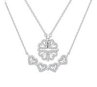Hanaoops Collier Femme Trefle Feuille Un Collier Trèfle à Quatre Feuilles Qui Peut Changer de Forme Plein de Diamants Pendentif Détachable Magnétique Coeur Colier pour Les Filles de La Saint-Valentin