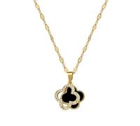 Hanaoops Collier Pendentif Trèfle à Quatre Feuilles en Onyx - Fine Bijoux en Acier Inoxydable Or avec Zircon Incrusté - Lucky Cadeaux pour Femmes et Soeurs