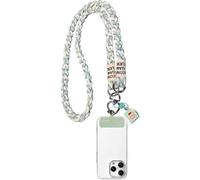 Hanaoops Cordon Telephone Portable Tour de Cou Telephone Universelle avec Patch Bohémien Détachable Collier Lanière Téléphone Compatibles avec Plupart des Smartphones (Bleu cyan et blanc)