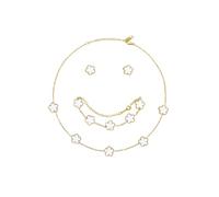 Hanaoops Ensemble de Bijoux Trèfle à Quatre Feuilles pour Femme Fille 18K Plaqué Or Acier Inoxydable Trèfle à Quatre Feuilles Collier Boucles d'oreilles Bracelet Set Délicat Réglable Cadeau (White)