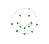 Hanaoops Ensemble de Bijoux Trèfle à Quatre Feuilles pour Femme Fille 18K Plaqué Or Acier Inoxydable Trèfle à Quatre Feuilles Collier Boucles d'oreilles Bracelet Set Délicat Réglable Cadeau (Green)