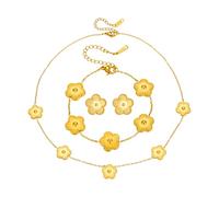 Hanaoops Ensemble de Bijoux Trèfle à Quatre Feuilles pour Femme Fille Plaqué Or 18 Carats Collier Boucles D'oreilles Bracelet Set Délicat Acier Inoxydable Parure Bijoux de Trèfle à Quatre