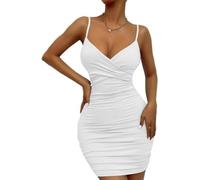 Hanaoops Femme Robe Mini Moulante Sexy Profonde Col en V Wrap Robes sans Manches Spaghetti Bretelles Bodycon Slim Courte Robe de Soiré Clubbing Cocktail