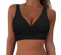 Hanaoops Haut de Bikini pour Femme Push-up Sexy Haut de Maillot Auto Cravate Croisée Bretelles Col en V de Bain avec Rembourrage Amovible