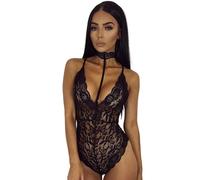 Hanaoops Lingerie Sexy pour Femmes Body Dos Nu en Dentelle avec Décolleté en Deep V Chemise de Nuit Teddy Erotiques Body Sexy Transparent One-Piece Babydoll Lingerie
