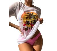 Hanaoops Maillot de Bain Femme 3 pièces Sexy Bikini Set Taille Haute Bikini Triangle Push-up à Lacets Été Plage Imprimé Cache-Maillots Ensemble de Bikini