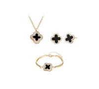 Hanaoops Parure de Bijoux Femme Réglable Trèfle à Quatre Feuilles Collier Bracelet et Boucles d'Oreilles Ensemble Simple Cubique Zircone Pendentif Bijoux en Acier Inoxydable pour Femmes Filles