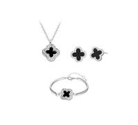 Hanaoops Parure de Bijoux Femme Réglable Trèfle à Quatre Feuilles Collier Bracelet et Boucles d'Oreilles Ensemble Simple Cubique Zircone Pendentif Bijoux en Acier Inoxydable pour Femmes Filles
