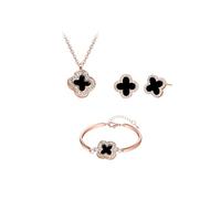 Hanaoops Parure de Bijoux Femme Réglable Trèfle à Quatre Feuilles Collier Bracelet et Boucles d'Oreilles Ensemble Simple Cubique Zircone Pendentif Bijoux en Acier Inoxydable pour Femmes Filles