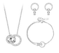 Hanaoops Parure Ensemble de Bijoux Femme Chiffres Romains Cercle Zircon Cubique Boucles d'oreilles Bracelet Collier Set Élégantes Plaqué Or Argent Parure Bijoux de Mariage Soirée Cadeau