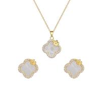Hanaoops Parure Ensemble de Bijoux Femme Plaqué Or 18K Acier Inoxydable Trèfle à Quatre Feuilles Pendentif Collier Boucles d’ oreilles Set Vacances Mariage Soirée Parure de Bijoux des Zircon