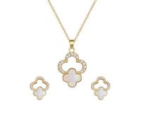 Hanaoops Parure Ensemble de Bijoux Femme Plaqué Or 18K Acier Inoxydable Trèfle à Quatre Feuilles Pendentif Collier Boucles d’ oreilles Set Vacances Mariage Soirée Parure de Bijoux des Zircon