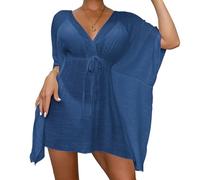 Hanaoops Robe de Plage Femme Sexy Beach Bikini Cache-Maillots Couleur Unie Maillot de Bain Cache Col V Été Bikini Cover Up pour Vacances Plage Piscine