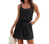 Hanaoops Robe de Plage pour Femmes sans Manches Ajourée Bretelles Spaghetti Maillot de Bain Cover Ups Été Mini Robes avec Poches Sexy Bikini Cover Up Bohème Beachwear
