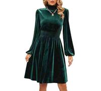 Hanaoops Robe Femme Velours Manches Longues Midi Robes de Cocktail Soirée Longueur Genou Ourlet Évasée Jupe Plissée Moulante Robe pour Festive Bal Fête Mariage Anniversaire