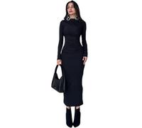 Hanaoops Robe Longue Femme Chic Et Élégante Robes Sexy Moulante Manche Longue Robe de Soirée Disco Fête Cocktail Casual Bal de Promo