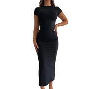 Hanaoops Robe Longue Femme Ete Manches Courtes Robes Maxi Sexy Moulante de Robe Cocktail Demoiselle d'honneur Mariage Fête Aniversaire