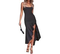 Hanaoops Robe Longue Femme Robe Sexy Moulante D'été sans Manches Elégant Bodycon Robe Hauteur Fendue à Volants Slim Fit Dos Nu Maxi Dress de Cocktail Party