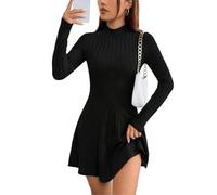 Hanaoops Robe Pull Femme Automne Hiver Robe Tricotée Col Rond Manches Longues Robe Courte Elegant A Ligne Robes Casual Moulante Mini Robe