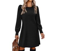Hanaoops Robe Pull Femme Hiver Décontractée Tricotée Robes Col Rond Manches Longues Mini Robe Casual Chic Tunique A Ligne Moulante Robes avec Poches pour Fête Détente Cocktail