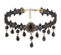 Hanary Collier ras du cou gothique vintage en dentelle noire en forme de larme - Bijoux gothiques - Cadeau d'Halloween ou de Noël