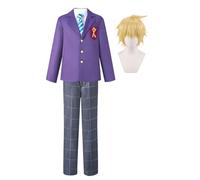 Hanazawa Teruki Costume de cosplay Violet Costume Anime Uniforme scolaire | Ensemble complet avec manteau, pantalon, chemise pour homme, uniforme de lycée, Halloween, carnaval, bande dessinée, fête
