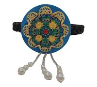 Hanbok Serre-tête coréen en satin et perles Bleu glacé Bandeau élégant pour spectacles de danse sur scène