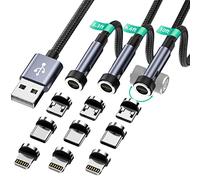 HanCenDa Câble de chargement magnétique 3 pack [3ft / 6ft / 10ft], 3 en 1 câble de chargeur de téléphone magnétique 3A, support de transfert de données en nylon pour iPhone/micro USB/type C -Black