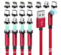 HanCenDa Câble de chargement magnétique 540 ° 5pack (10/6.6/6.6/3,3/3,3 pieds), 3 en 1 Câble de chargeur téléphonique magnétique Rotation avec lumière LED compatible avec le type C/micro USB/iP