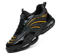 HANCHE Anti-Slip Adventure Sneakers, Anti-Smash and Anti-Puncture Work Safety Shoes, Breathable Labour Insurance Shoes, Lightweight Steel Toe Protection Shoes(Black-Yellow,EU 43)