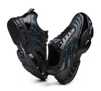 HANCHE Anti-Slip Adventure Sneakers, Anti-Smash and Anti-Puncture Work Safety Shoes, Breathable Labour Insurance Shoes, Lightweight Steel Toe Protection Shoes(Black-Green,EU 44)