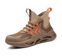 HANCHE Breathable Safety Work Shoes for Men, Anti-Smash and Anti-Puncture Labour Insurance Shoes, Steel-Toed Footwear, Lightweight Adventure Protection Sneakers(Brown,44.5 EU)