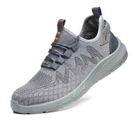 HANCHE Breathable Work Safety Shoes, Non-Slip and Wear-Resistant Labor Insurance Shoes, Anti-Smash and Anti-Puncture Steel-Toed Shoes, Outdoor Adventure Protection Sneaker(Grey,EU 44)