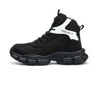 HANCHE Breathable Work Safety Shoes, Steel Toe Protection Shoes for Women, Anti-Smash and Anti-Puncture Labour Insurance Shoes, High-Top Anti-Slip Adventure Sneakers(Black,EU 36)