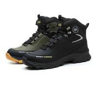 HANCHE High-Topped Work Safety Shoes, Anti-Smash and Anti-Puncture Labour Insurance Shoes, Splash-Proof Steel Toes Protection Shoes, Non-Slip Adventure Sneakers(Black,44.5 EU)