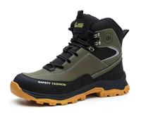 HANCHE High-Topped Work Safety Shoes, Anti-Smash and Anti-Puncture Labour Insurance Shoes, Splash-Proof Steel Toes Protection Shoes, Non-Slip Adventure Sneakers(Green,44 EU)