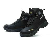 HANCHE High-Topped Work Safety Shoes, Anti-Smash and Anti-Puncture Labour Insurance Shoes, Splash-Proof Steel Toes Protection Shoes, Non-Slip Adventure Sneakers(Black,43 EU)