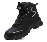 HANCHE High-Topped Work Safety Shoes, Anti-Smash and Anti-Puncture Labour Insurance Shoes, Splash-Proof Steel Toes Protection Shoes, Non-Slip Adventure Sneakers(Black,37 EU)